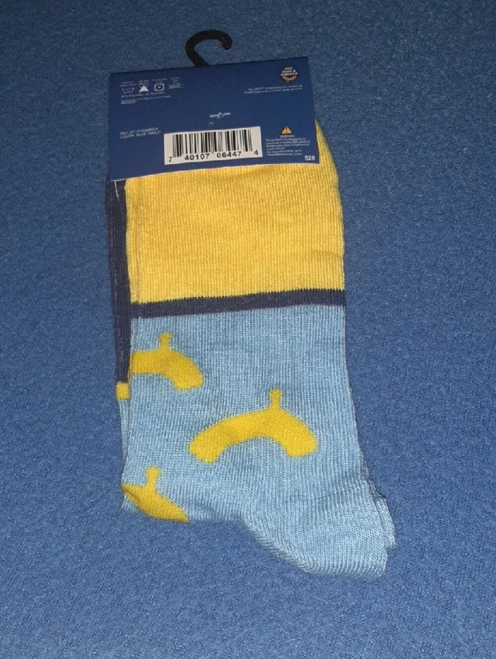 Kraft Mac & Cheese Crew Socks in Navy and Light Blue